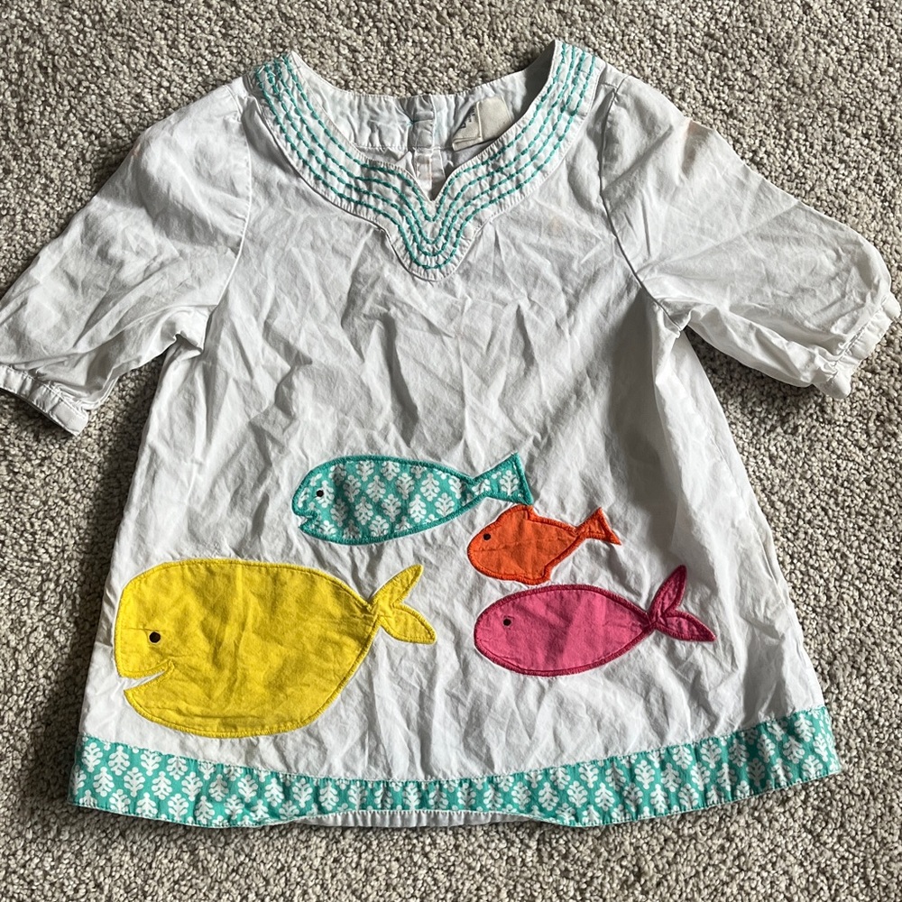Mini Boden White Shirt with Colorful Fish Design